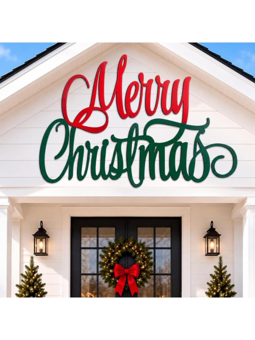 47-Inch Festive Red & Green Merry Christmas Metal Wall Art for Outdoor Decor
